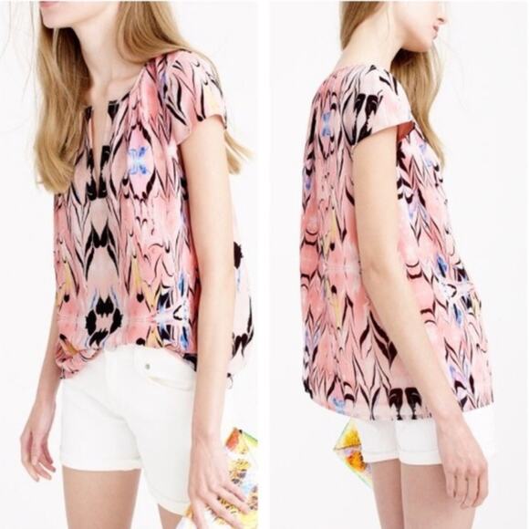 J Crew Cap Sleeve Marble Print Top 4 EUC - Picture 1 of 9